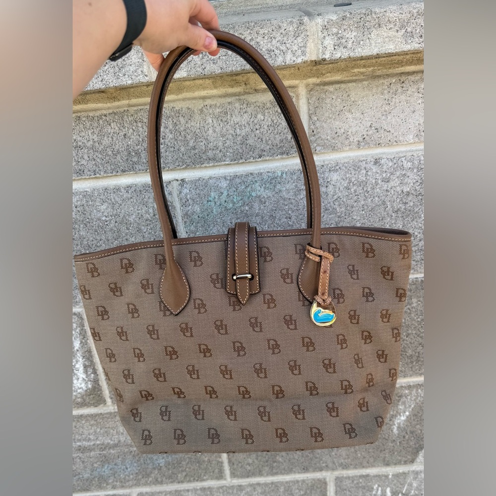 Dooney & Bourke Tan Monogram Tote with Leather Trim